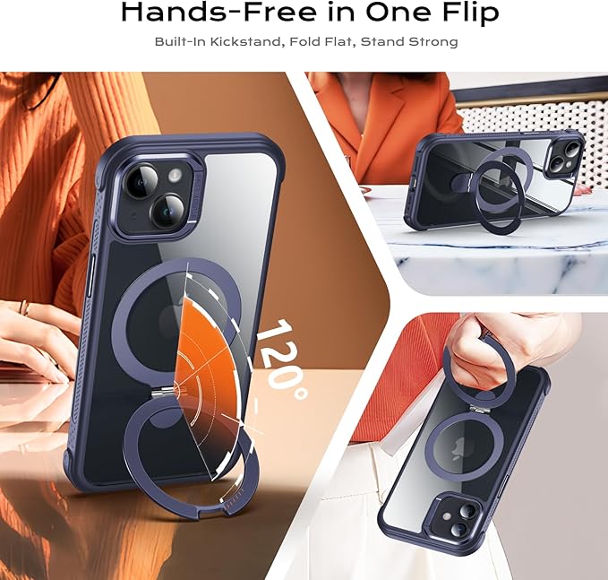 Anqrp O-Ring Magnetic Kickstand Clear Case for iPhone 12/12 Pro, Compatible with Mag-Safe, Military-Grade Reinforced 4-Corners Anti-Yellowing Transparent Phone Case Cover for iPhone 12/12 Pro, Blue