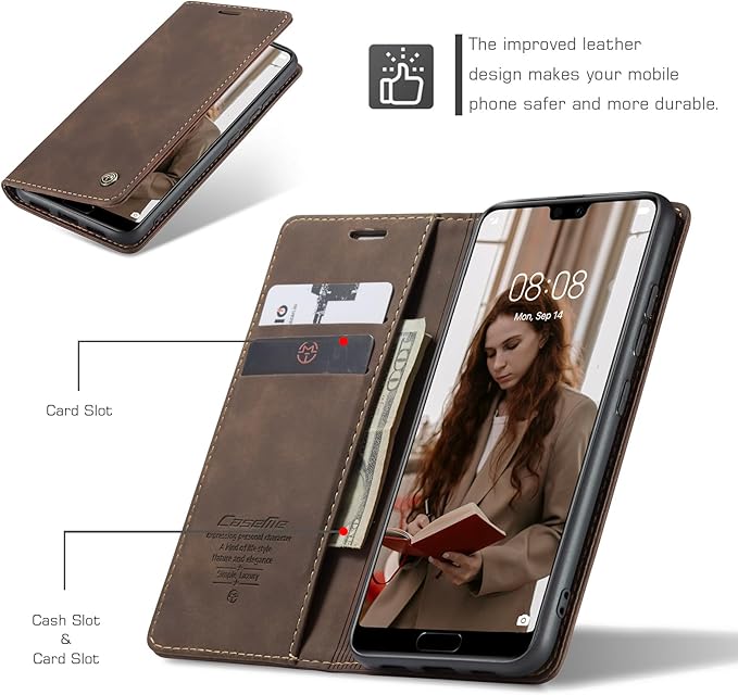 for Huawei P20 Pro Case, Flip Wallet Leather Case with Card Holder Magnetic Closure Shockproof Kickstand Protective Phone Cases Cover for Huawei P20 Pro,Coffee