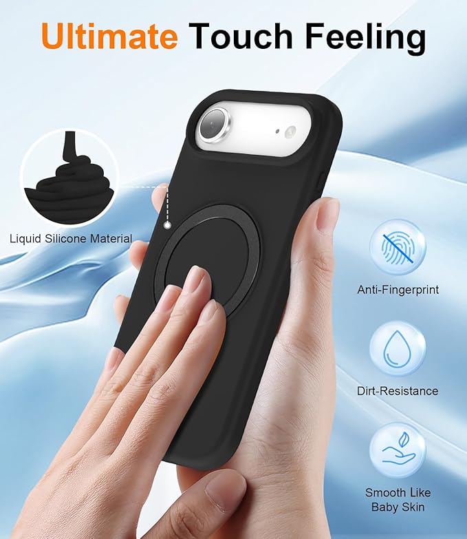 ZHK Liquid Silicone Designed for iPhone Air Case with Magnet Stand, [Precise Camera Lens Protection][Mil-Grade Drop Shockproof][Soft Anti-Scratch Microfiber Lining] Slim Fit Cover, Black