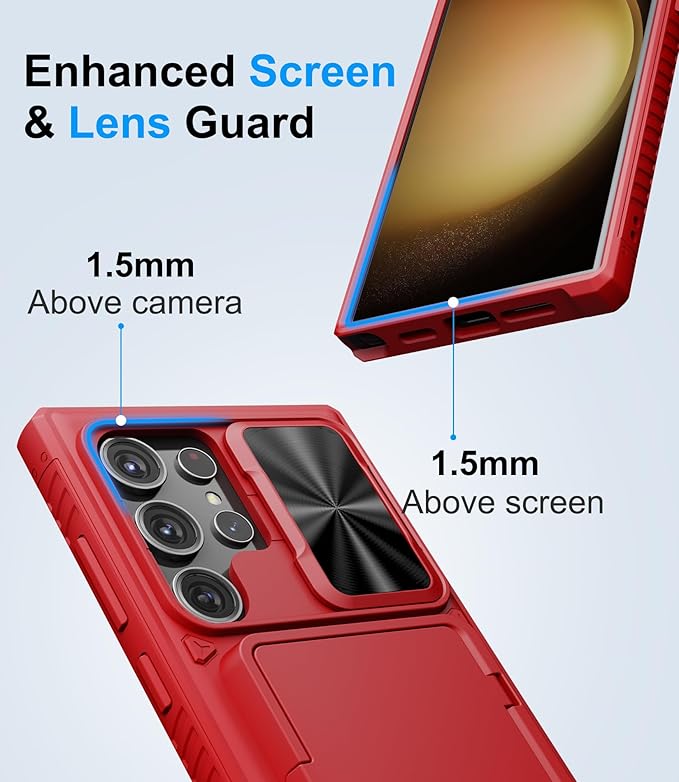 for Samsung Galaxy S23 Ultra Case with Card Holder (Store 4-5 Cards) & Slide Camera Cover & Kickstand, Military Grade Drop Protection, Shockproof Wallet Cases for Samsung S23 Ultra, Red