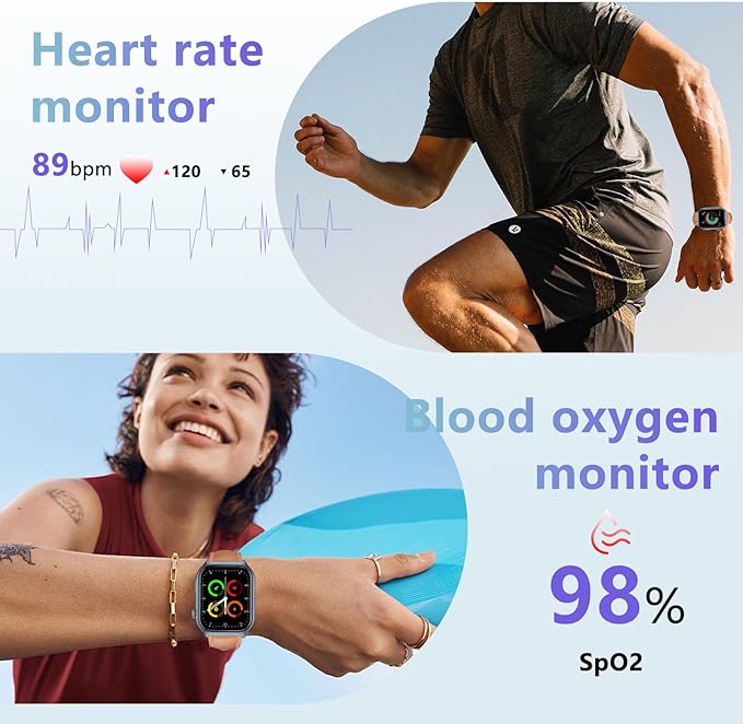 YMS Android Smart Watch for Women - Bluetooth Call,Compatible with Android & iOS，2.0" HD Screen, Heart Rate/Sleep/Step Tracker, 100+ Sports Modes,IP68 Waterproof Men Fitness Tracker (Brown(Leather))