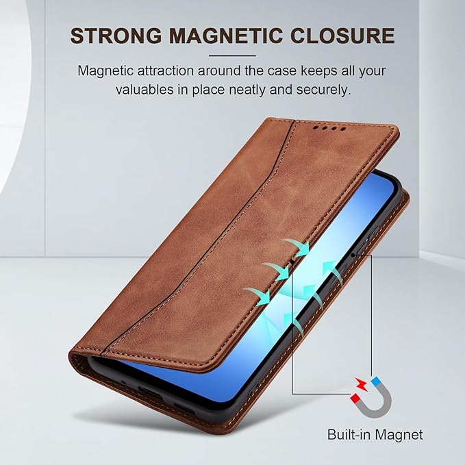 Jasonyu Flip Wallet Case for Samsung Galaxy A17 5G,Leather Magnetic Folio Cover with Card Holder,Kickstand - TPU Shockproof Durable Protective Phone Case,Brown