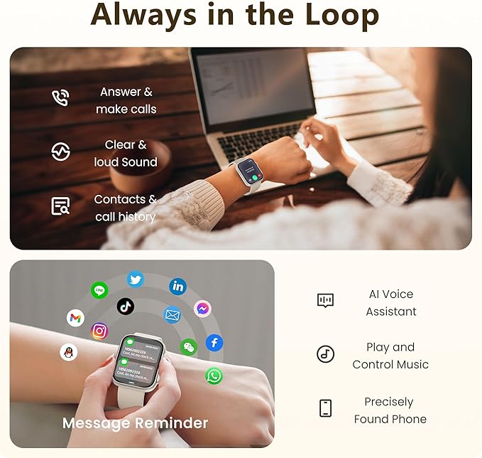 Smart Watch for Men Women, Bluetooth Call, 120+Sports Modes Fitness Tracker, Sleep Tracking, Step & Calorie Counter, IP68 Water Resistant Smartwatchs for Android iPhone, lightweight Casual Beige