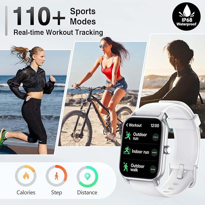 Smart Watches for Women Men, 2025 Smartwatch 1.8'' Alexa Fitness Tracker Smart Watch Compatible for Android iPhone with Bluetooth Call (Answer/Make), IP68 Waterproof Heart Rate/Sleep/SpO2 Monitor 110+