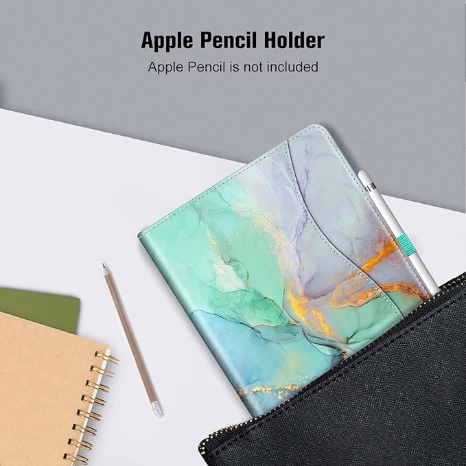 Fintie Case for iPad 9th / 8th / 7th Generation (2021/2020/2019) 10.2 Inch - [Corner Protection] Multi-Angle Viewing Stand Cover with Pocket & Pencil Holder, Auto Sleep Wake, Emerald Marble