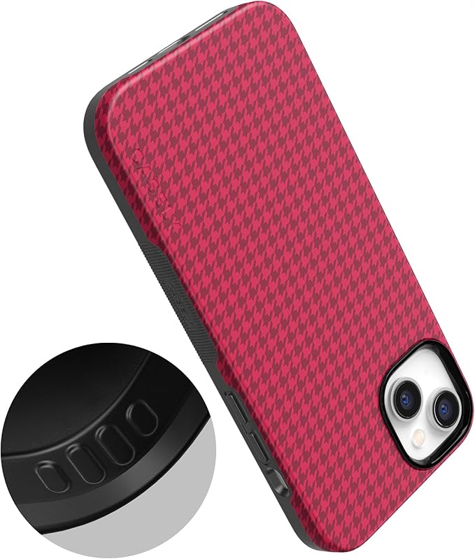Casely iPhone 14 Case | Best Dressed | Pink Houndstooth | Compatible with MagSafe | Bold Protective Design