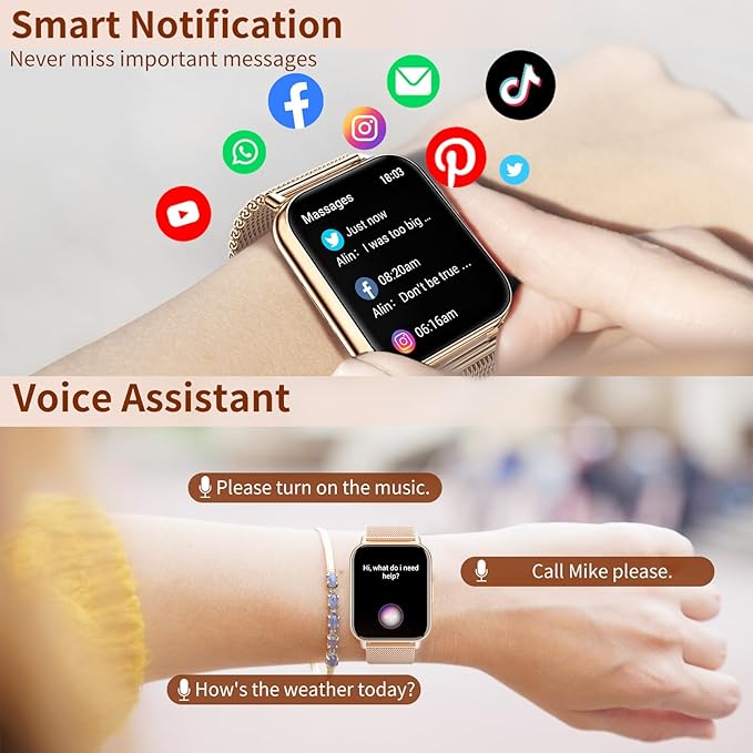 Smart Watches for Women (Answer/Make Calls), 1.85" Large Screen Fitness Watch with 24H Health Monitor, 100+ Sport Modes, 3 Bands Waterproof Smartwatch Compatible with Android and iPhone