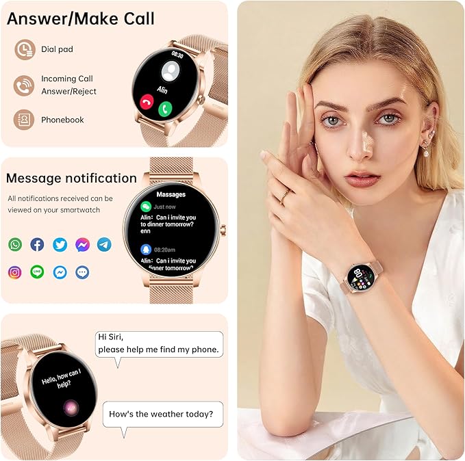 Smart Watch for Women(Answer/Make Calls), 1.27" HD Screen Fitness Tracker with Heart Rate/Sleep Monitor, 130+ Sport Modes IP68 Waterproof Activity Tracking, Smartwatch for Android Phones iPhone