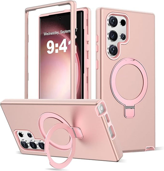 Designed for Samsung Galaxy S23 Ultra Case with Magnetic Ring Stand [Compatible with Mag-Safe][Military Grade Drop Protection][Build in Kickstand] S23 Ultra Phone Case 6.8",Rose Gold