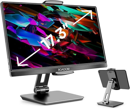 ROADOM Tablet Stand, Adjustable 360° Swivel Bracket, 180° Tiltable Clamp,Foldable Tablet Holder for 4.7-17.3'' iPhone/iPad/Tablet/Portable Monitor, Aluminum Alloy, Black