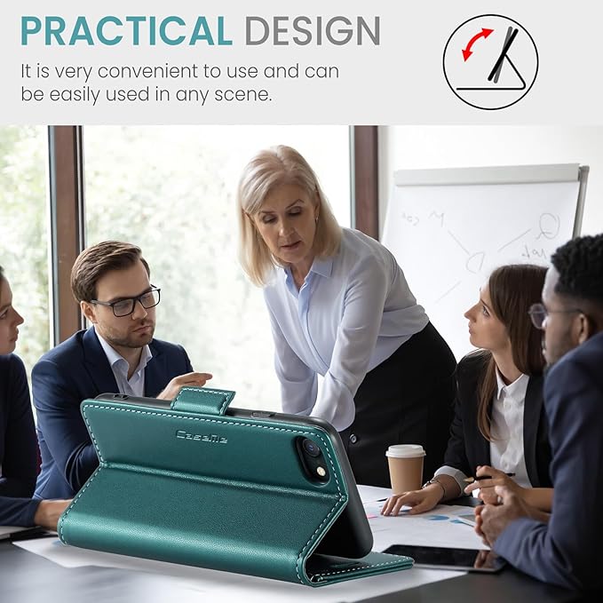 for iPhone SE 2022/3rd/2020/2rd,iPhone 8/7 Case, Premium PU Leather Wallet Case Flip Cover with [RFID Blocking][Card Holder] Protective for iPhone SE 2022/2020, iPhone 8/7, Blue-Green