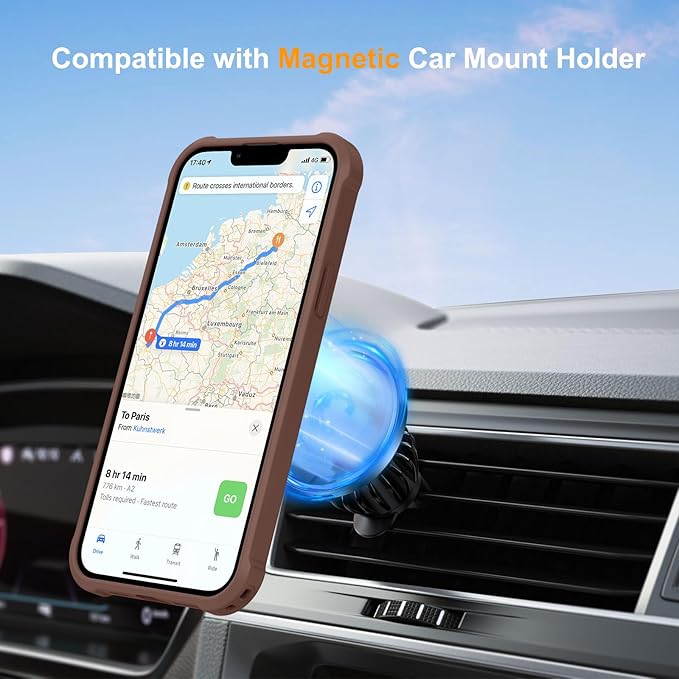 Compatible with iPhone 13 Case & iPhone 14 Case with Invisible Magnetic Ring Stand [Compatible with Magnetic] [Military Drop Protection] Shockproof Slim Hard Back Soft Edge 6.1 Inch, Khaki