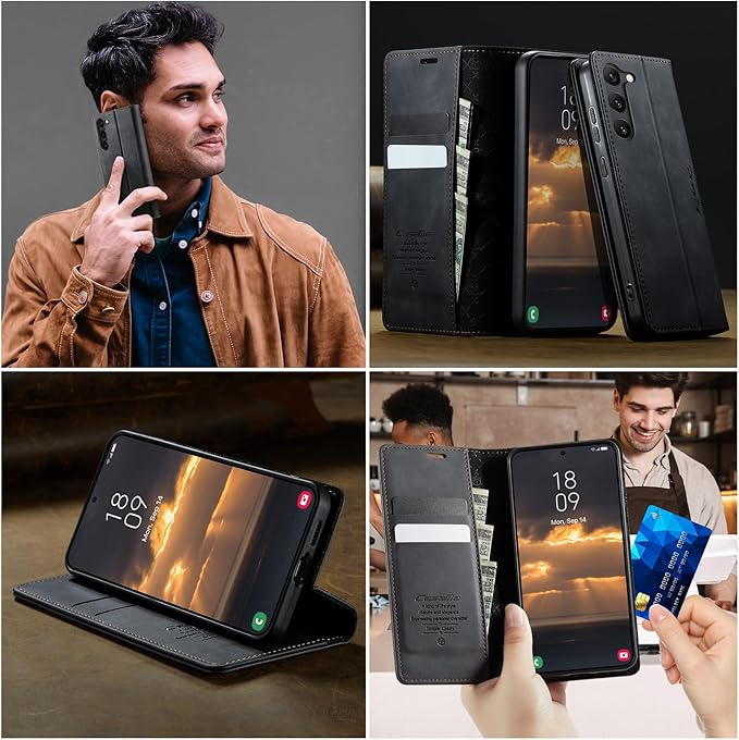 Wallet Case for Samsung Galaxy S23 5G Leather Wallet Flip Cover with Card Holder, Kickstand, Magnetic Closure, RFID Blocking TPU Shockproof Phone Case Compatible with Galaxy S23, Black