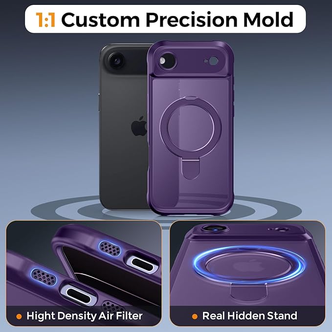 MOCCA Compatible with iPhone Air Case with Magnetic Invisible Stand [Full Camera Protection] [Compatible with Magsafe] Military Drop Shockproof Translucent Matte Phone Case Cover 6.5",Deep Purple