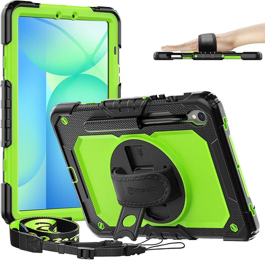 Timecity Case for Samsung Galaxy Tab S10 FE/ S9 FE 5G 10.9 Inch/ S9 11 Inch - Heavy Duty Protective Cover with Screen Protector, Rotating Stand, Shoulder Strap & S Pen Holder | Kids-Friendly, Green