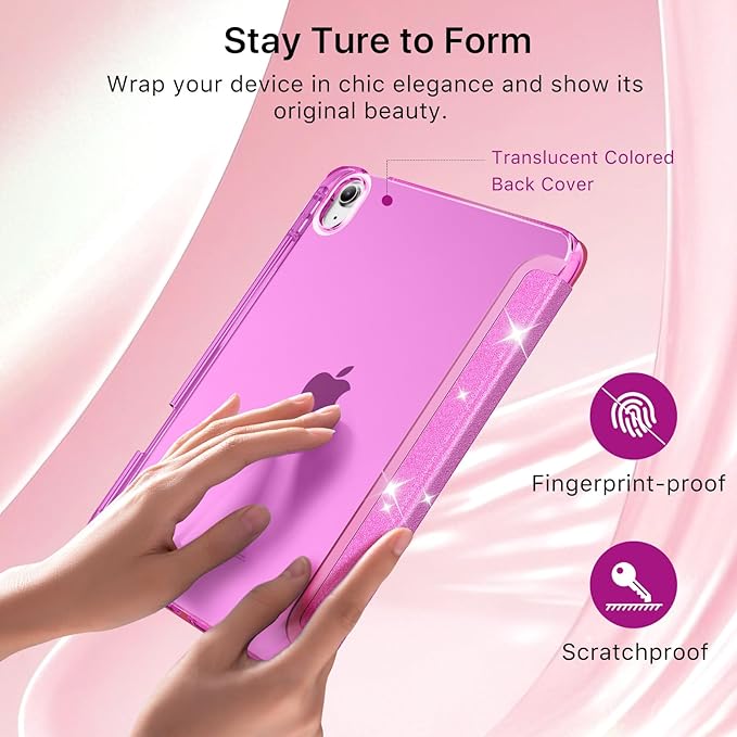 MoKo for iPad (A16) 11th Generation Case 11 Inch 2025, iPad 10th Gen Case 10.9 Inch 2022 with Pencil Holder, Slim Light Trifold Protective Cover with Hard PC Translucent Back Shell, Glitter Purple