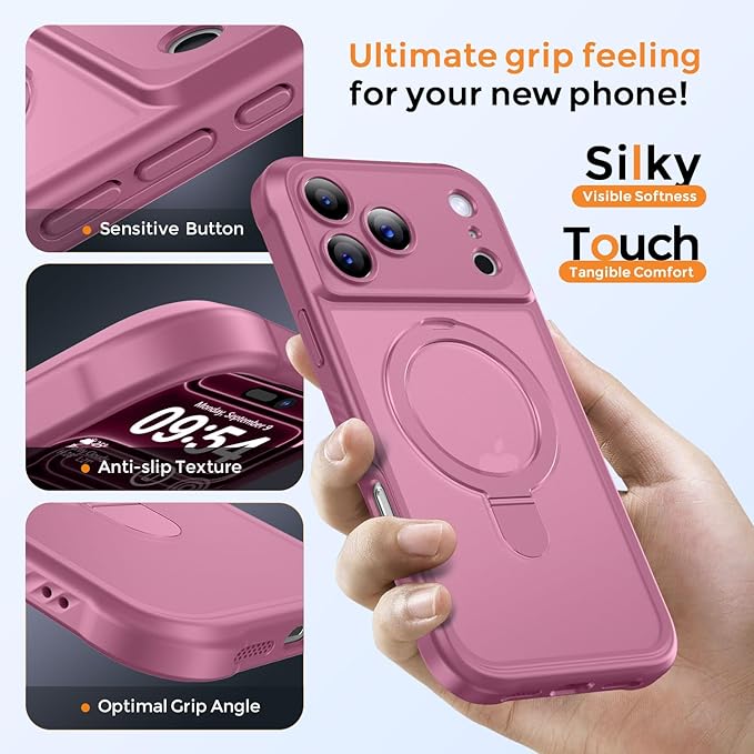 MOCCA Compatible with iPhone 17 Pro Max Case with Magnetic Invisible Stand [Full Camera Protection] [Compatible with Magsafe]Military Drop Shockproof Translucent Matte Phone Case Cover,Lavender Purple