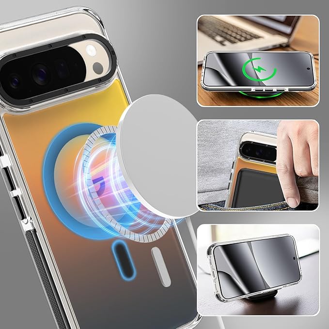 MOWIME Magnetic Case for Google Pixel 10 Pro XL [Compatible with Magsafe] [Cute Fashion Fluorescent Design] Shockproof Slim Translucent Matte Case for Pixel 10 Pro XL 6.8", Black