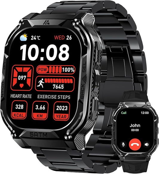 AMAZTIM GPS Smart Watch for Men, 6 Satellite Positioning, Compass, Stainless Steel Body, 50M Waterproof, 480mAh Extra-Large Battery, Answer/Make Call, 1.96" AMOLED Screen, Compatible for Android iOS