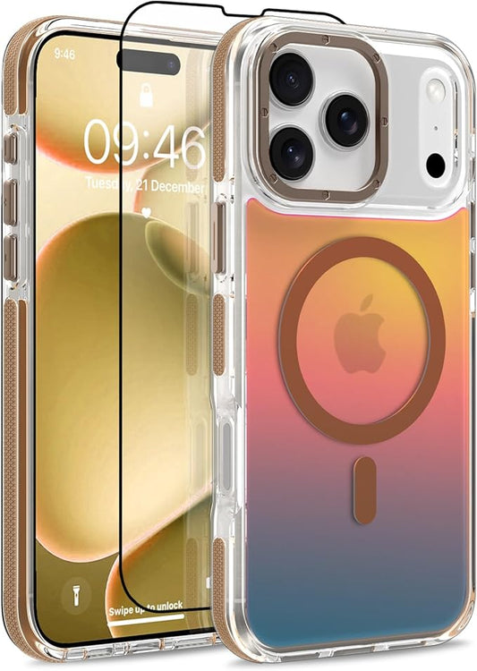 MOWIME Magnetic Case for iPhone 17 Pro Max [Compatible with Magsafe] [Cute Fashion Fluorescent Design] [1 Screen Protector] Slim Translucent Matte Case for iPhone 17 Pro Max 6.9" 2025, Desert