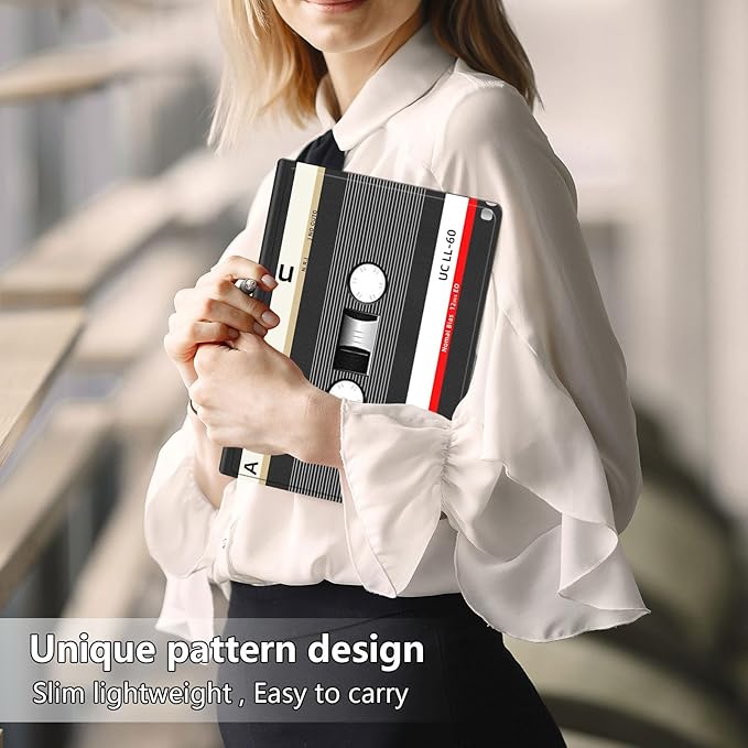 Slim Case for Samsung Galaxy Tab S10 FE / S9 FE 5G 10.9" & Tab S9 11", PU Leather Protective Cover, Multi-Angle Stand, Auto Sleep/Wake, Retro Tape