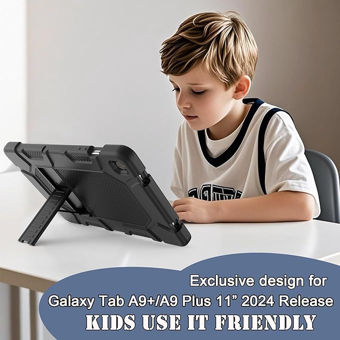 Rantice Case for Samsung Galaxy Tab A9+/A9 Plus 11", Heavy Duty Shockproof Rugged Protective Case with Kickstand for Galaxy Tab A9+/A9 Plus 11 Inch (SM-X210/X216/X218), Black