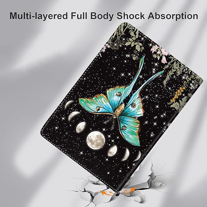Case for Samsung Galaxy Tab A9 Plus 11 inch 2023，Slim Fit Foldable Standing Cover Case with Auto Sleep/Wake for Galaxy Tab A9+ 11’2023 (SM-X210/X216/X218)，Wildflower Moth Moon Phase Botanical