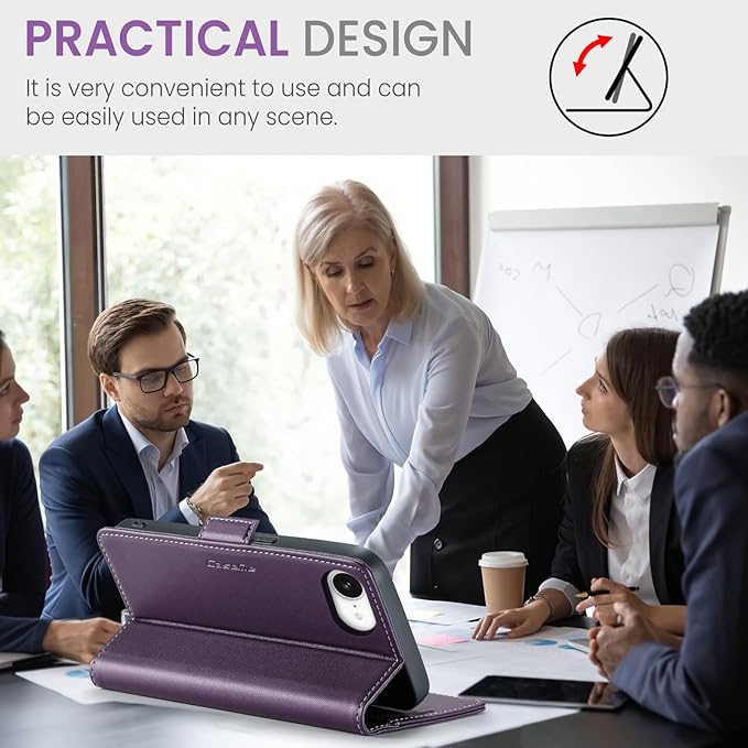 for Apple iPhone 16e Case, Premium PU Leather Wallet Case Flip Cover with [RFID Blocking][Card Holder][Stand Function] Shockproof Protective for iPhone 16E 6.1", Purple