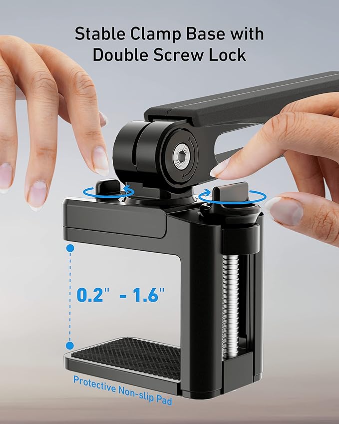 iPad Stand for Desk/Headboard, Tablet Mount with Cable Management, Tablet Holder for Recording/Filming, Black