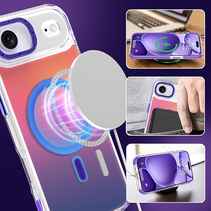 MOWIME Magnetic Case for iPhone Air [Compatible with Magsafe] [Cute Fashion Fluorescent Design] [1 Screen Protector] Slim Translucent Matte Case for iPhone Air 6.5" 2025, Purple