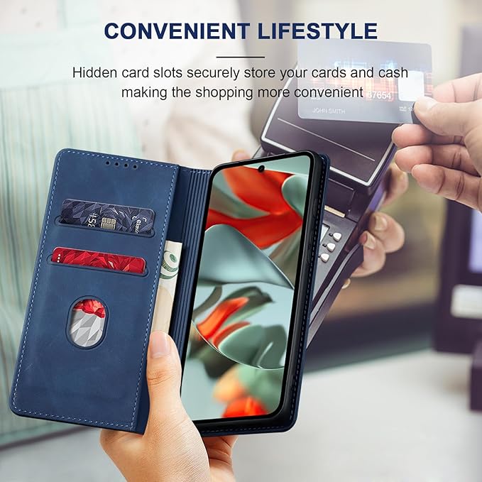 Jasonyu Flip Wallet Case for Google Pixel 9 Pro XL,Leather Magnetic Folio Cover with Card Holder,Kickstand - TPU Shockproof Durable Protective Phone Case,Blue