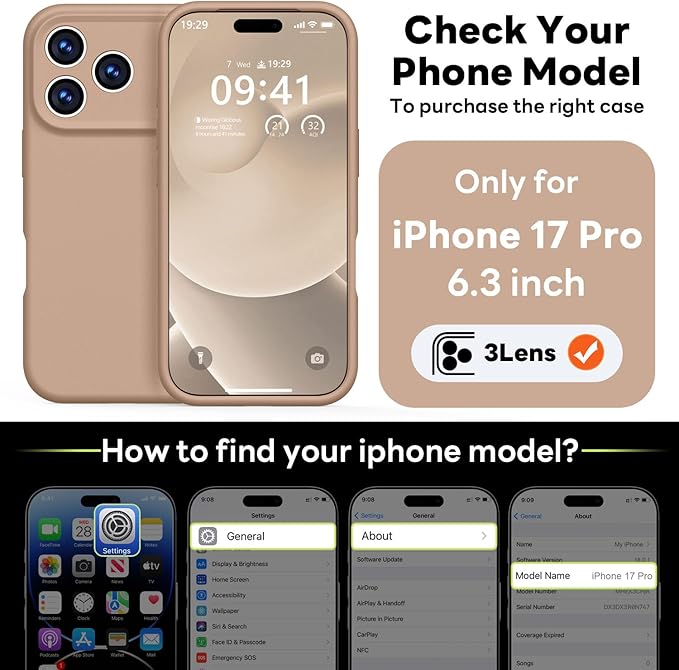 Vooii Magnetic Compatible with iPhone 17 Pro Case (Compatible with Magsafe) (Upgraded Camera Protection) Liquid Silicone Shockproof Full Body Protective Phone Cover for Women Men, Light Brown, 6.3”