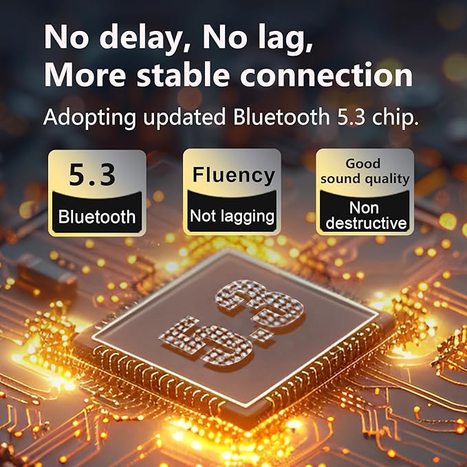 Open Ear Headphones, Wireless TWS Stereo Bluetooth 5.3 with Microphone, Ultra-Comfort, Fast Charging, IXP4 Waterproof, Lightweight, Smart Digital Display, Sport Earbuds, 300H, Black