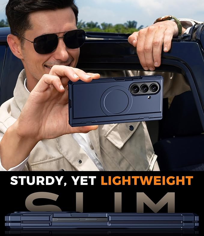 for Samsung Galaxy Z-Fold-7 Case: Magnetic Shockproof [Dual-Stand] [Hinge Protection] [Fit for Magsafe] [Anti-Scratch] [Anti Spy] Protective Phone Cover for ZFold 7 5G 2025 (Blue)