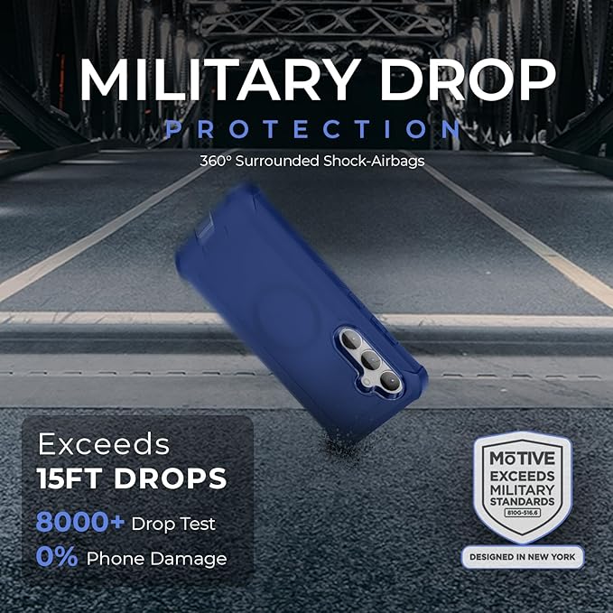 MOTIVE Compatible with Samsung Galaxy s25 Phone case, [15FT Military Grade Drop Protection] with Screen Protector, Protective Samsung s25 Holster Case 6.2" [Fits s24 Phone] Blue
