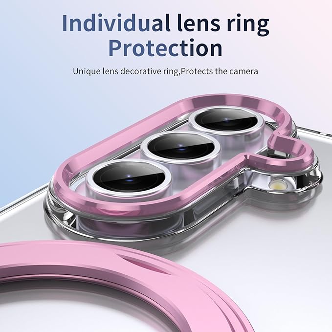 for Samsung Galaxy Z Fold 7 Case with Magnetic Ring Holder, 360 Rotating Bracket, Built-in Front Screen Len Protector, Anti-Yellowing & Anti-Fingerprint Crystal Clear Case.(Pink)