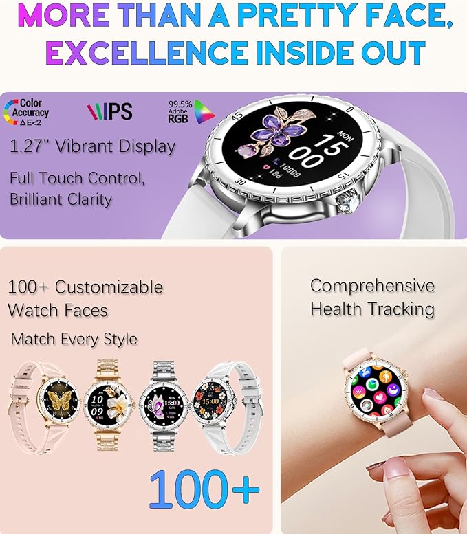 Smart Watch for Women, 1.27" HD Display,Answer/Make Calls, IP68 Waterproof Sports Women's Smartwatch, Fitness Tracker,Heart Rate Monitor, Pedometer – Compatible with Android & iOS (Silver)