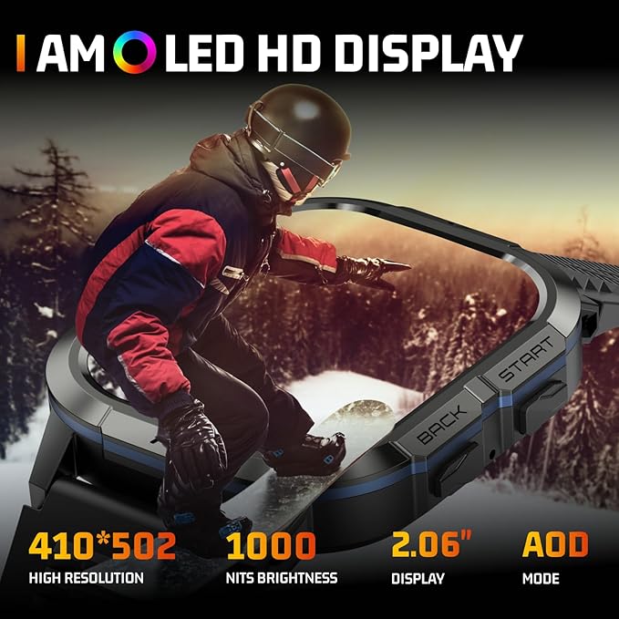 Military Smart Watches for Men-2.06”AMOLED Bluetooth Calls, IP68 Fitness Activity Step Tracker with Sleep Monitor/Pedometer/110+ Sports Modes, Tactical Smart Watch for Android iOS Samsung Compatible