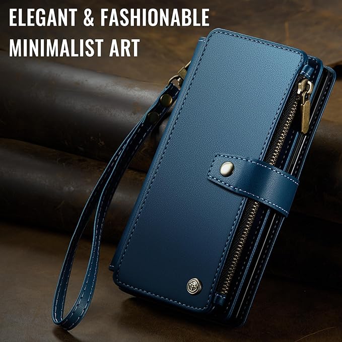 Vinich for Samsung Galaxy Z Fold 7 Wallet Case with Card Holder, Detachable Strap RFID Blocking Credit Slots Kickstand Shockproof Phone Cover for Women Men, Blue