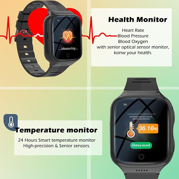 Elderly 4G GPS Smart Watch Waterproof Senior Real-Time Tracking Phone Video Call SOS Emergency Alarm Voice Message Geo-Fence Touch Screen Pedometer Anti-Lost Tracker Father Mother's Day Global Version
