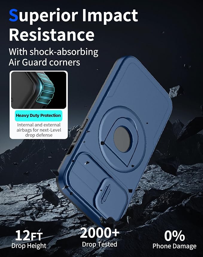 for iPhone 16 Plus Case Magnetic Compatible with MagSafe Wireless Charging with 2 Screen Protectors,Built-in Kickstand Ring Camera Heavy Duty Protection Military Grade Drop Shockproof Blue