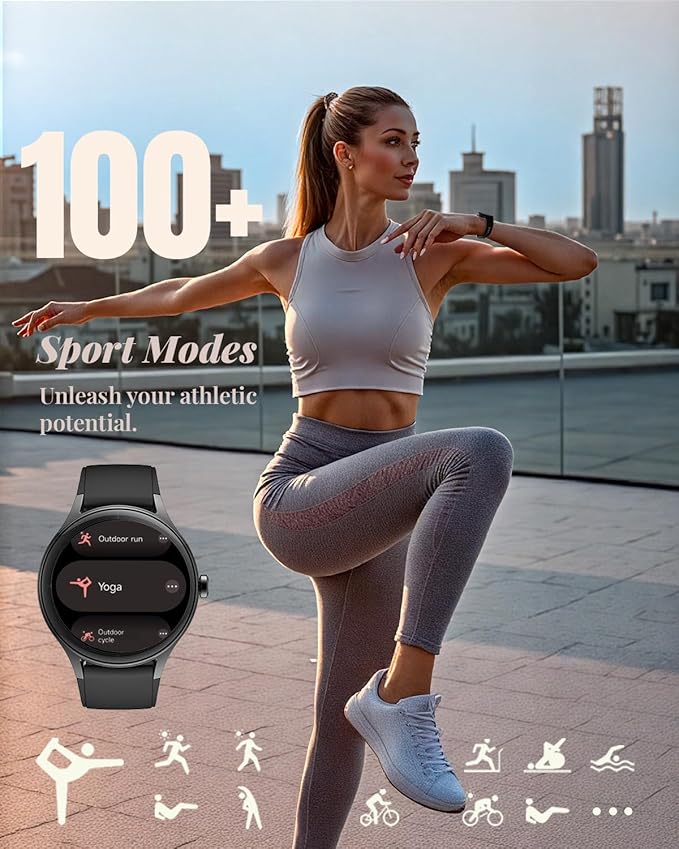 Smart Watch for Women, Smartwatch Compatible Android and iOS Phone, Answer/Make Calls, Fitness Tracker/Step Counter/Running Watch, Sleep/Heart Rate Monitor, 100 Sports, IP68 Waterproof, Black