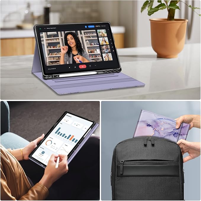 Fintie Case for Samsung Galaxy Tab S10 FE Plus 13.1 Inch 2025 Model (SM-X620/X626) with Built-in S Pen Holder, Multiple Angle Portfolio Business Cover with Pocket Auto Sleep/Wake, Lilac Marble