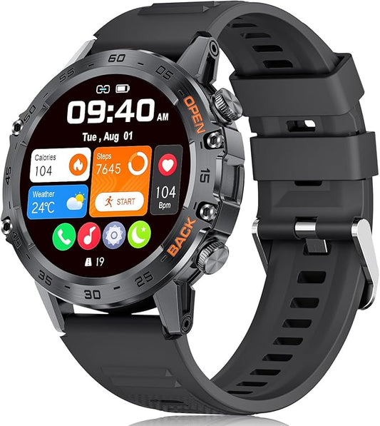Military Smart Watch for Men Answer/Dial Calls for iOS Android Phones, 400mAh Smartwatch Heart Rate SpO2 Sleep Monitor Step Counter, 2 Straps, 1.39" HD Waterproof Outdoor Sport Smart Watches