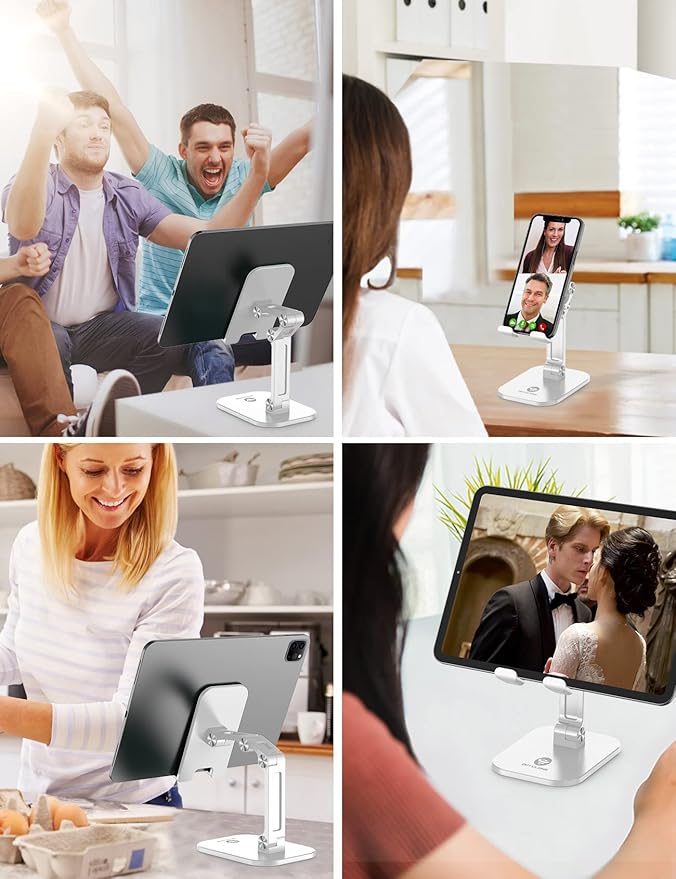 OCYCLONE Phone Stand, Adjustable Height and Angle Foldable Cell Phone Stand Holder for Desk, Taller iPhone Stand Compatible with 4.7"-13" Smartphones iPad Tablet, White