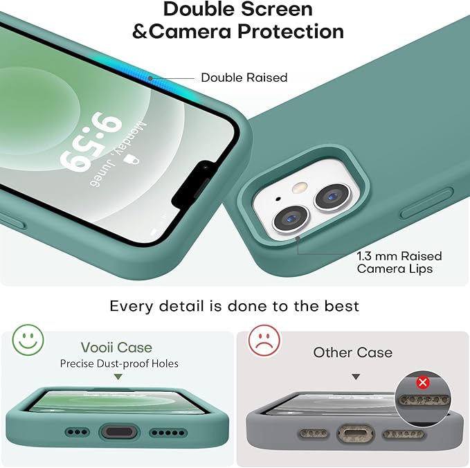 Vooii Compatible with iPhone 12 Case/iPhone 12 Pro Case, Liquid Silicone Upgrade [Soft Anti-Scratch Microfiber Lining] [Shockproof Drop Protection] Phone Case 6.1 inch - Pine Green
