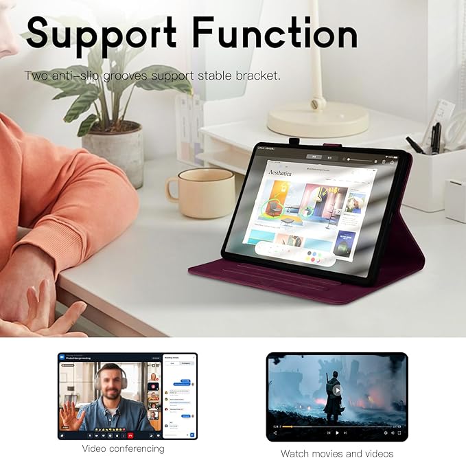 Mantala Funda para for Lenovo Tab M11 2024 11 Inch, Soft Touch Faux Leather with Card Slots and Kickstand, Water-Proof Precise Cutouts Tablet Case Compatible with Lenovo Tab M11 / Tab K11 Wine Red