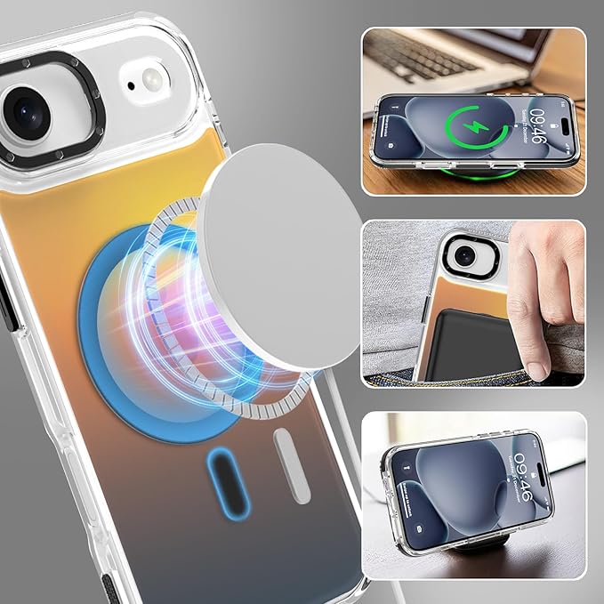 MOWIME Magnetic Case for iPhone Air [Compatible with Magsafe] [Cute Fashion Fluorescent Design] [1 Screen Protector] Slim Translucent Matte Case for iPhone Air 6.5" 2025, Black