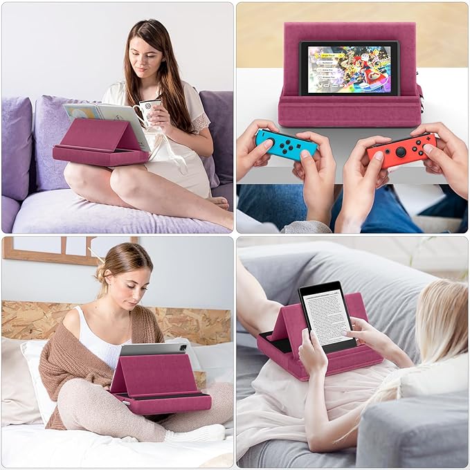 KDD Tablet Pillow Stand, Multi-Angle Viewing Ipad Holder for Lap, Bed and Desk, Foldable Soft Pad Dock with Stylus Mount Compatible with Ipad Pro 12.9, 10.5, 11, Air, Mini, Phones, Books, E-Reader