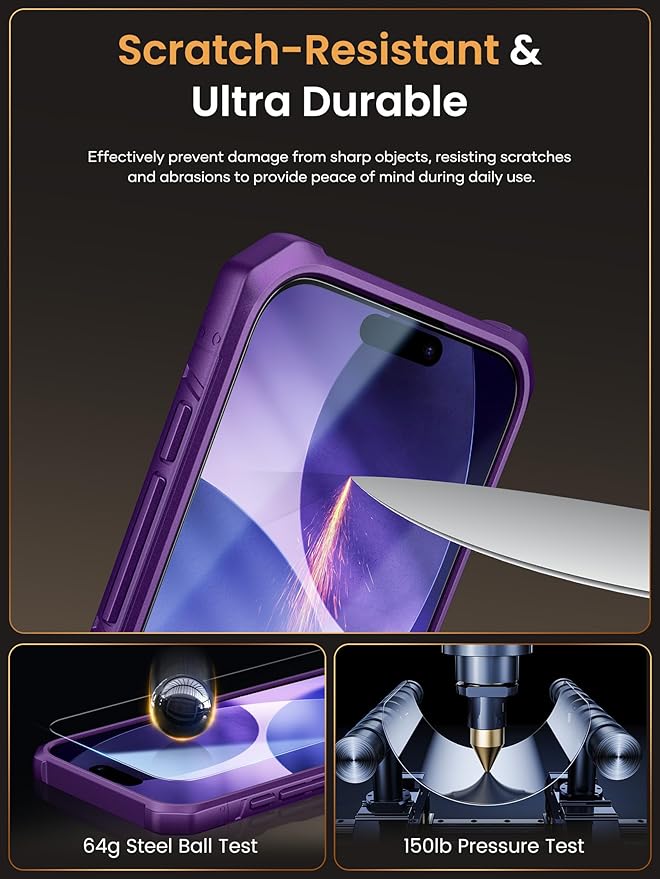 Vihibii for iPhone 17 Pro Case with [2X Screen Protector], Built-in Card Holder (4 Cards), [RFID Blocking] & Slide Camera Cover & Tempered Glass Films, Rugged Wallet Cover for 17 Pro 2025, Dark Purple